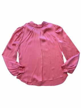 Veronica Beard Chilton Pink Long-Sleeve Mock Neck Blouse